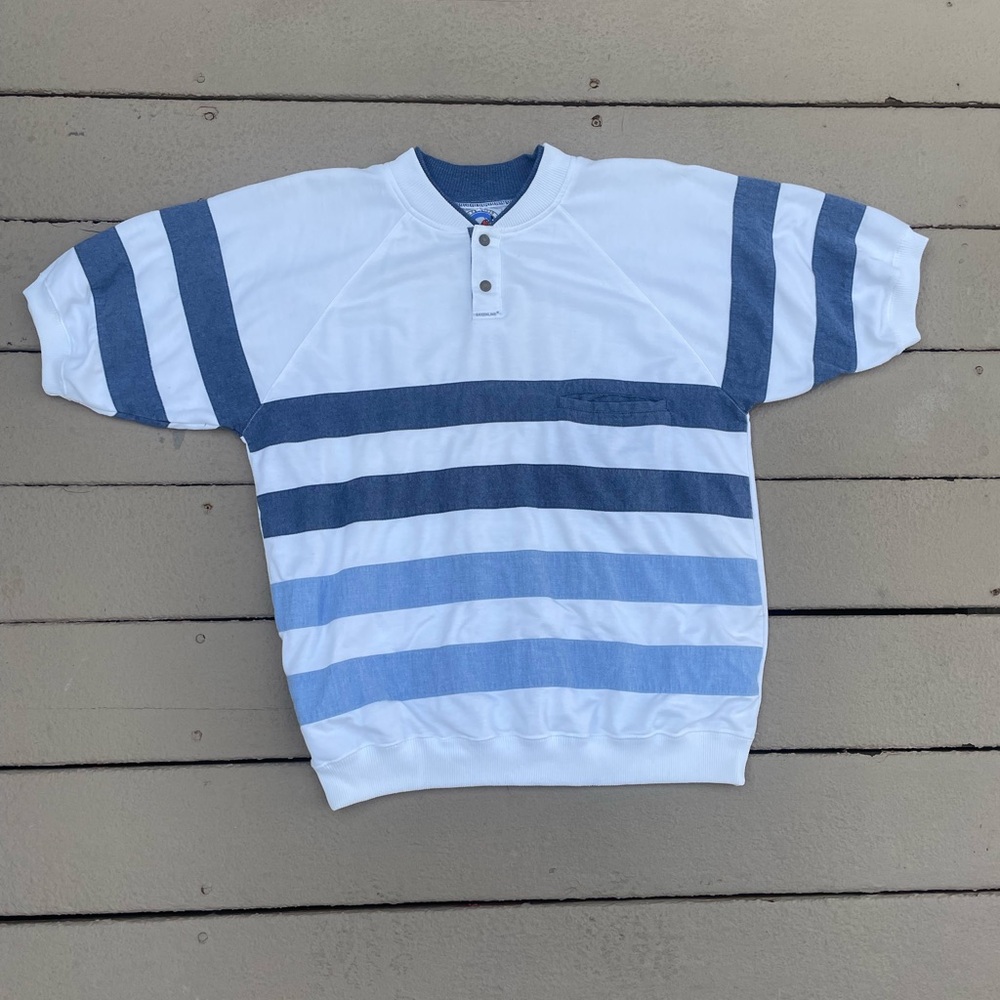 Vintage 90s Greenline International Colorblock Blue and White Polo Shirt